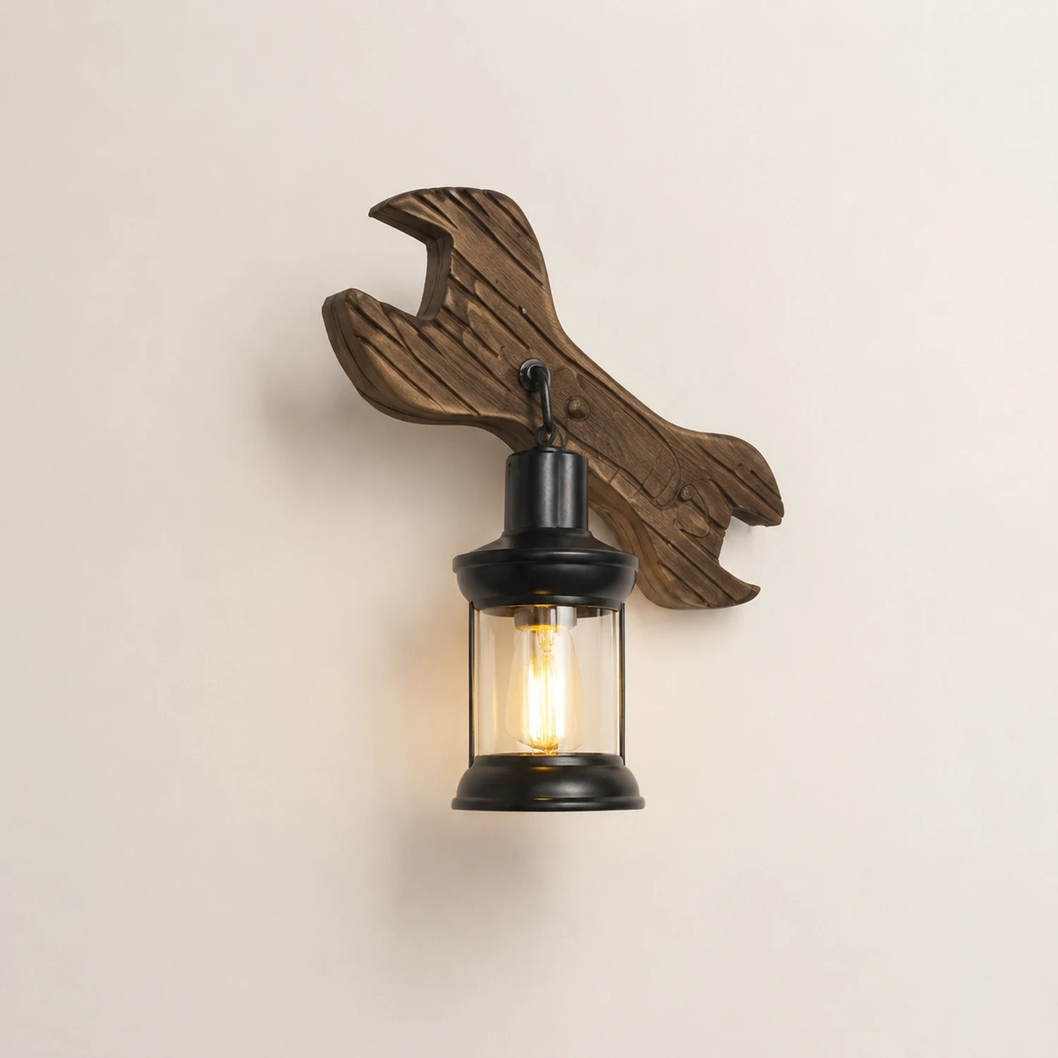 Austin Laterne & Spanner Wandleuchte, Holz & Metall - Lumpaz