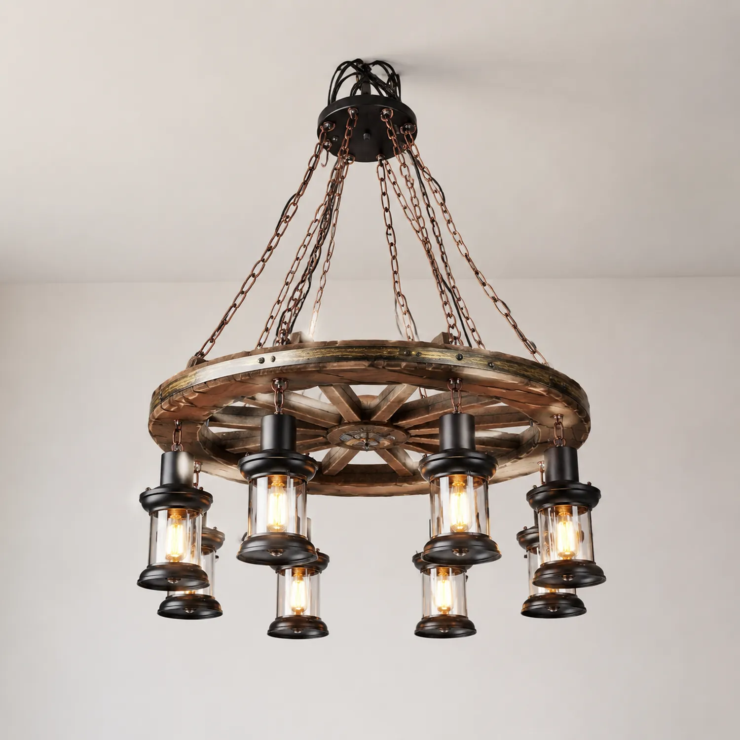Austin Ruder Pendelleuchte, Metall & Holz, 8-flammig - Lumpaz