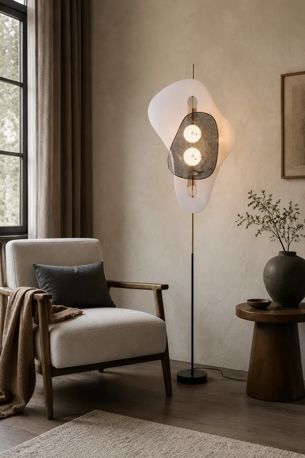Salgado Unregelmäßige Form Stehlampe, Metall, 2-flammig, 180CM Lang - Lumpaz