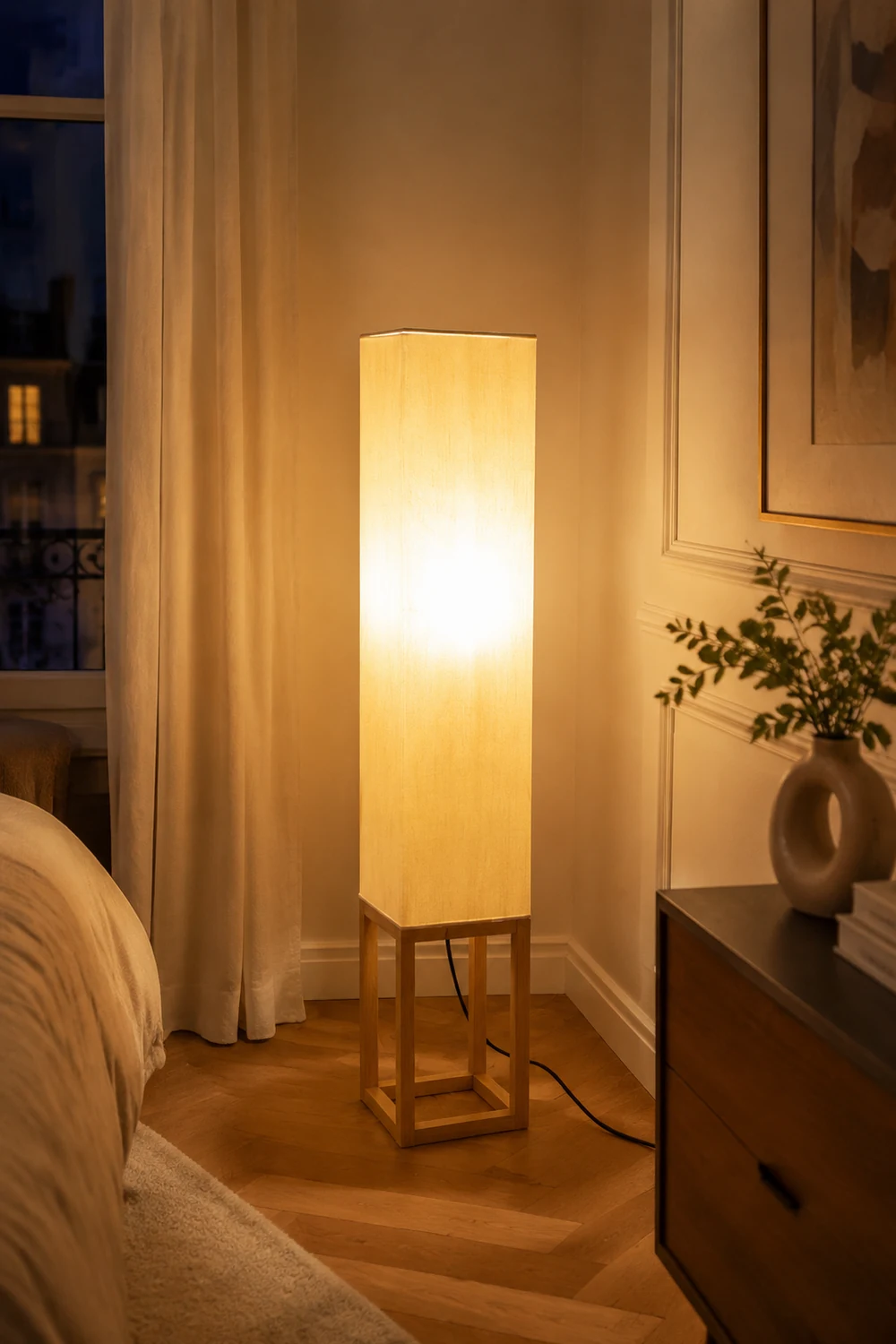 Ozawa Rechteckige Stehlampe, Holz & Textil, 119CM Lang - Lumpaz