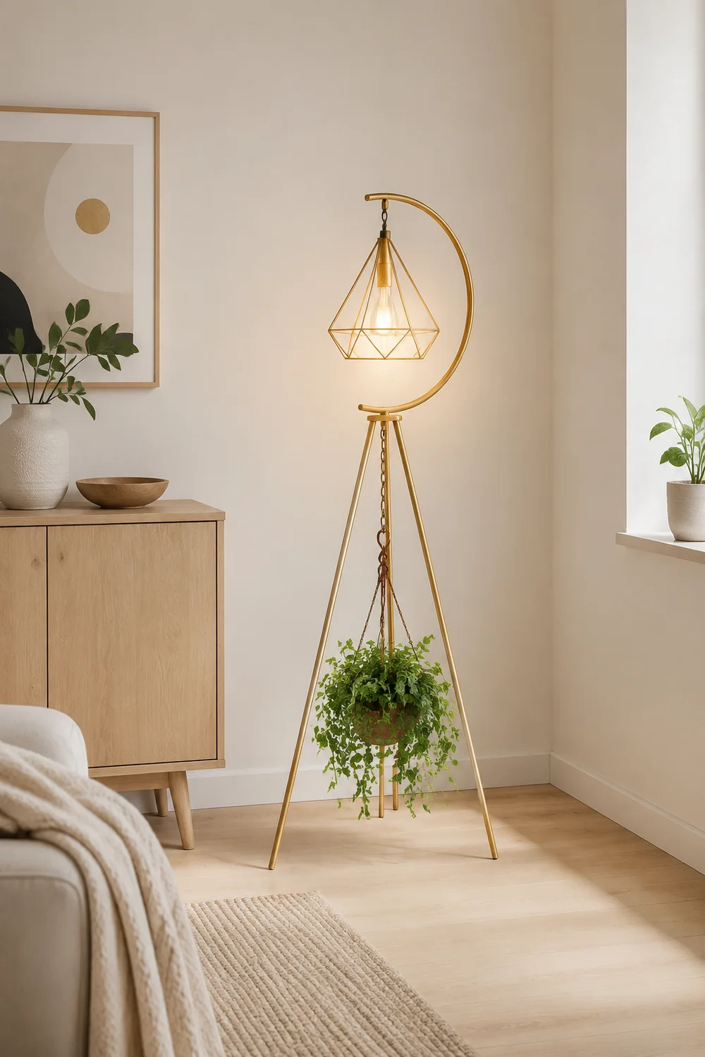 Eryn Diamantförmiger Lampenschirm Stativ Stehlampe, Metall, 2 Farben, 160CM Lang - Lumpaz