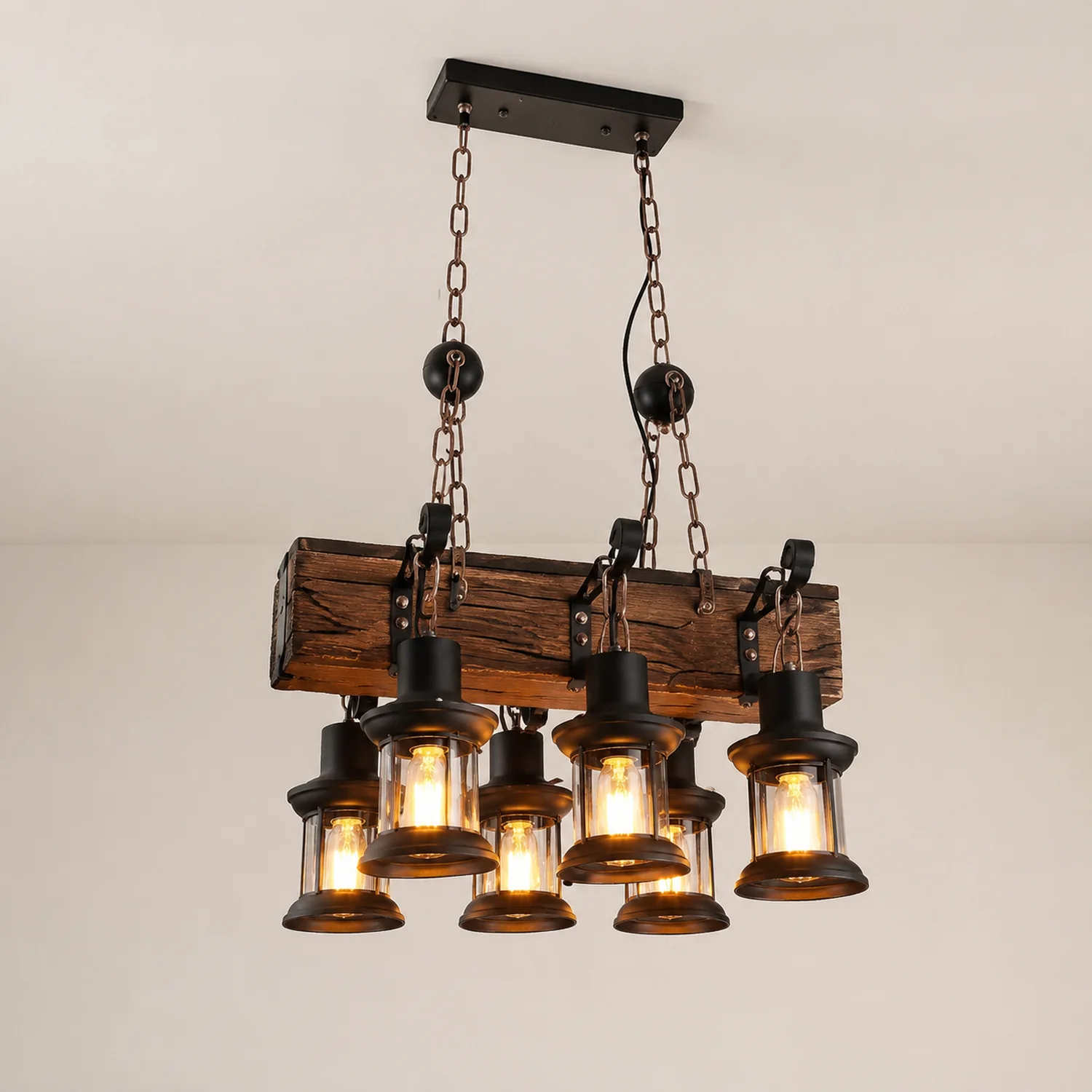 Austin Pendelleuchte, Metall & Holz, 6-flammig - Lumpaz