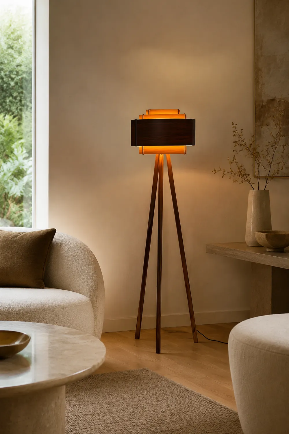 Ozawa Moderne Braune Stativ-Stehleuchte, Holz, 157CM Lang - Lumpaz