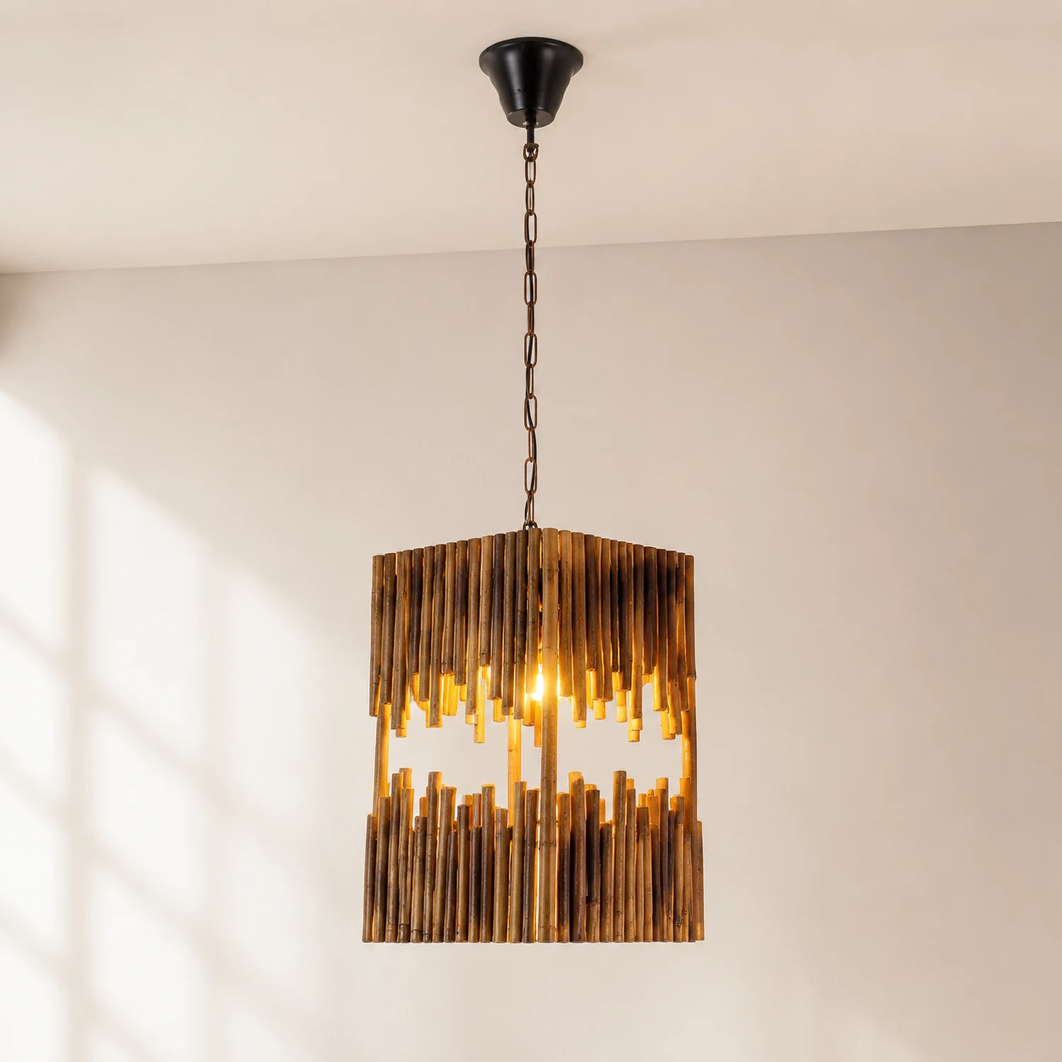 Austin Rechteckige Pendelleuchte, Metall & Holz - Lumpaz