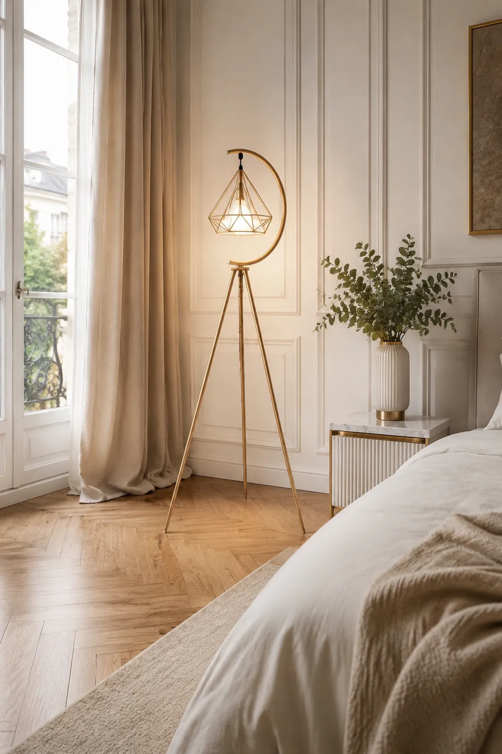 Eryn Diamantförmiger Lampenschirm Stativ Stehlampe, Metall, 2 Farben, 160CM Lang - Lumpaz