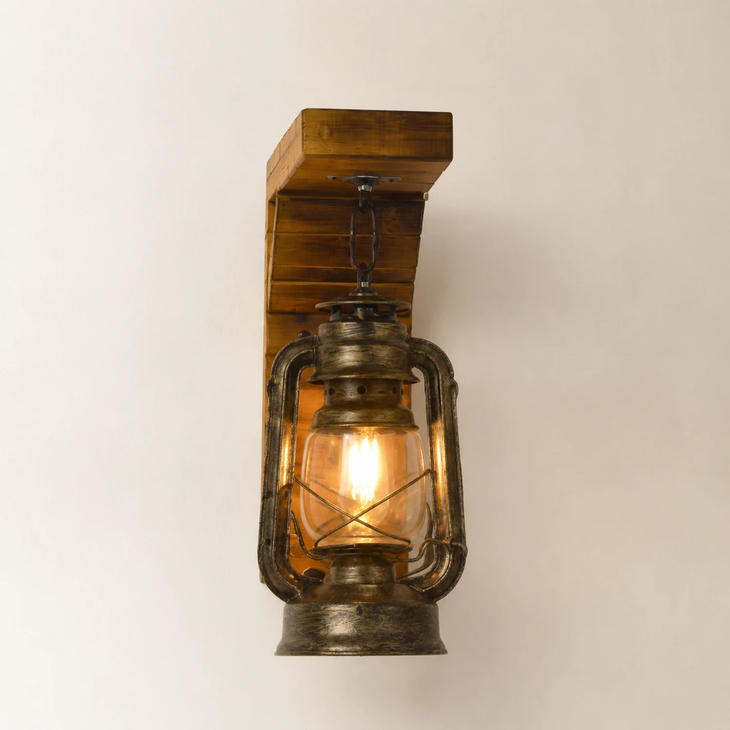 Austin Laterne Wandleuchte, Metall & Holz, 12x40cm - Lumpaz