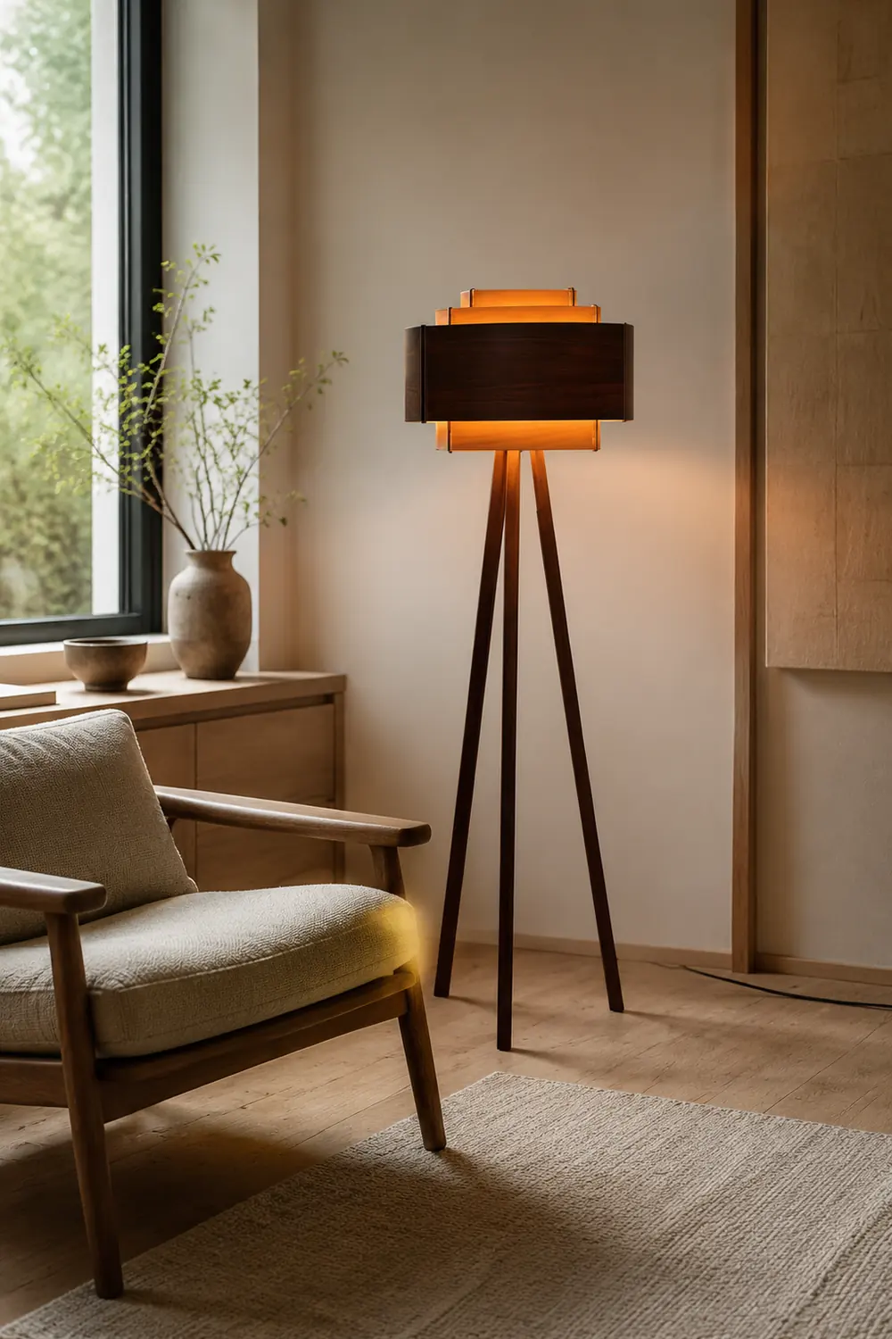 Ozawa Moderne Braune Stativ-Stehleuchte, Holz, 157CM Lang - Lumpaz