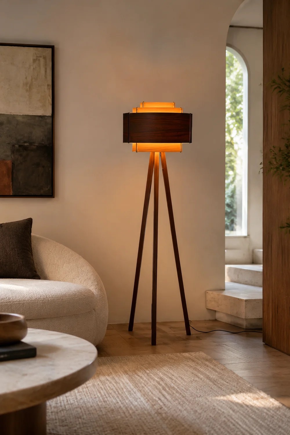 Ozawa Moderne Braune Stativ-Stehleuchte, Holz, 157CM Lang - Lumpaz
