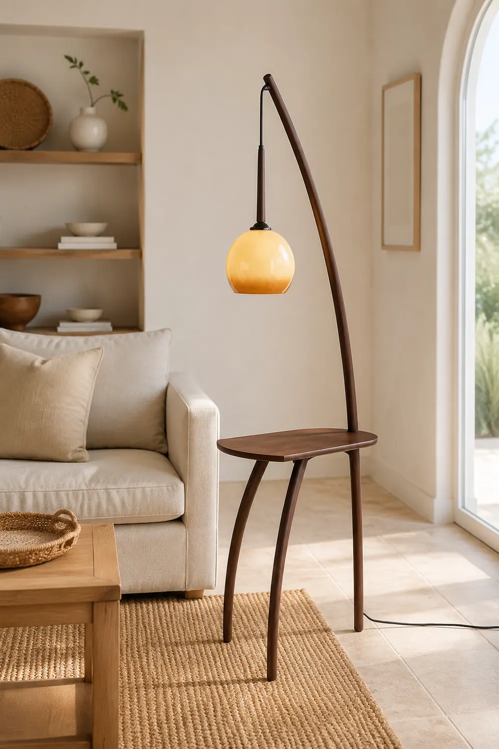 Ozawa Kuppel StehleuchteMit einem kleinen Tisch, Holz, 225CM Lang - Lumpaz