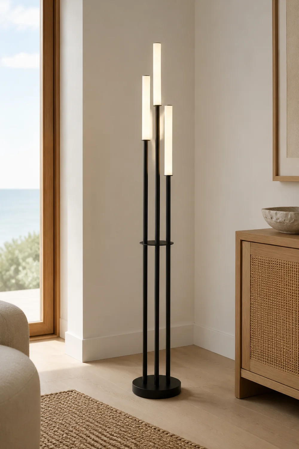 Eryn Schwarze Stehlampe, Metall & Arcyl, 3-flammig, 150CM Lang - Lumpaz