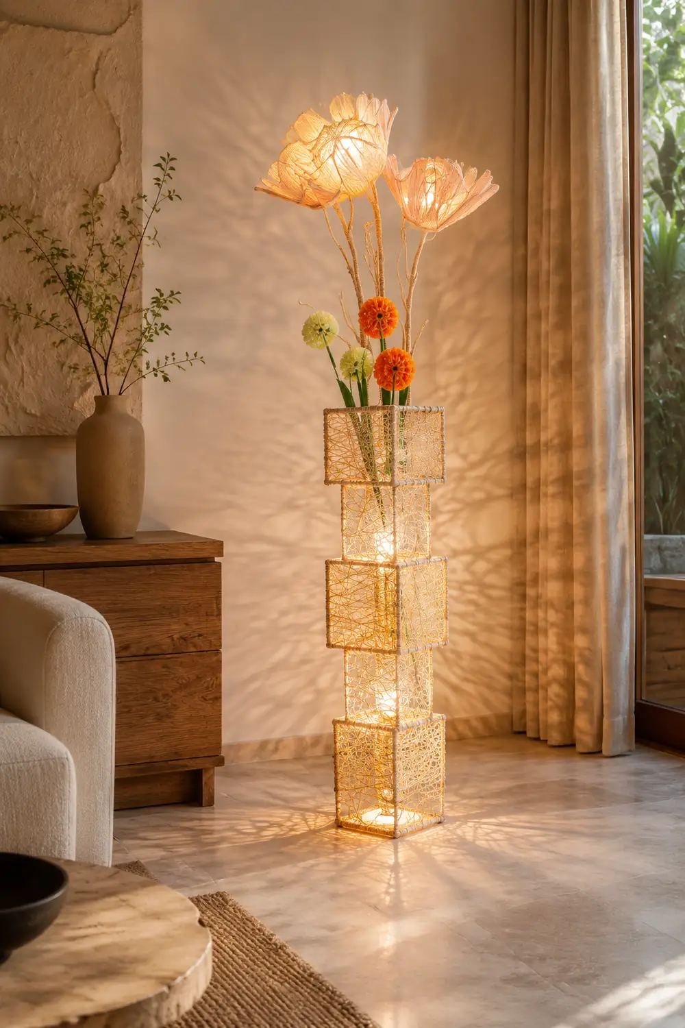Ritta Blüten Verzweigung Stehleuchte, Rattan, 3 Stile - Lumpaz