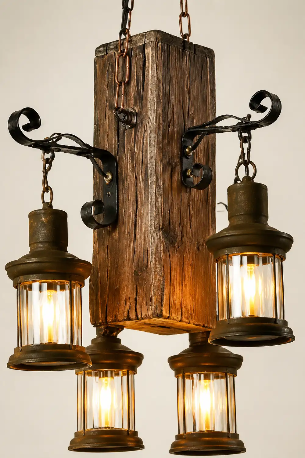 Austin Rechteckige Pendelleuchte, Metall & Holz, 4-flammig - Lumpaz