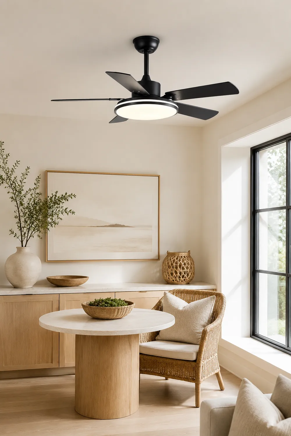 Haydn 5-Blätter Grundlegender Schwarzer Dicker Deckenventilator, Metall & ABS, ∅132CM - Lumpaz