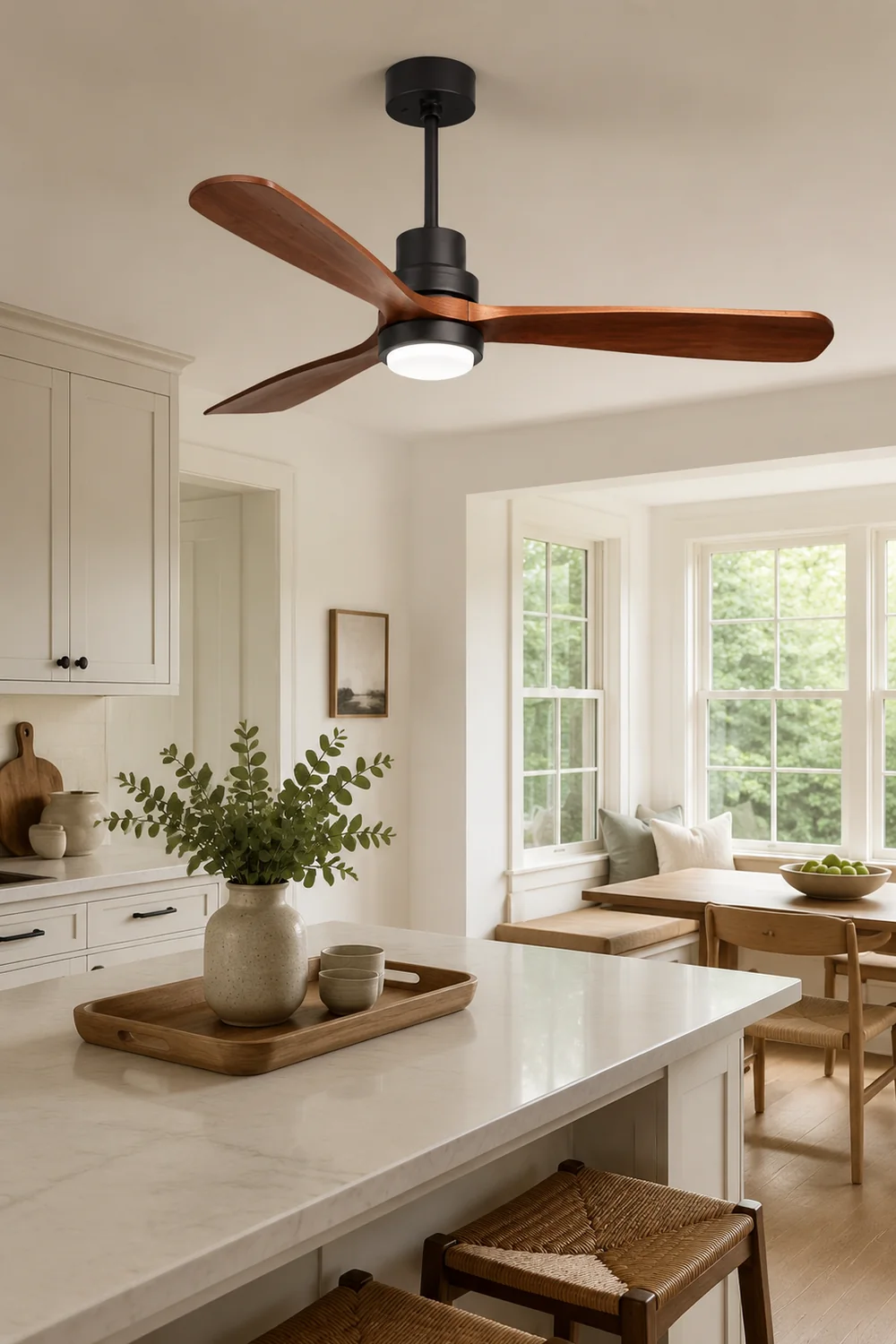 Haydn 3-Blatt-Deckenventilator mit Beleuchtung, Schwarz, Metall & Holz, ∅132CM - Lumpaz