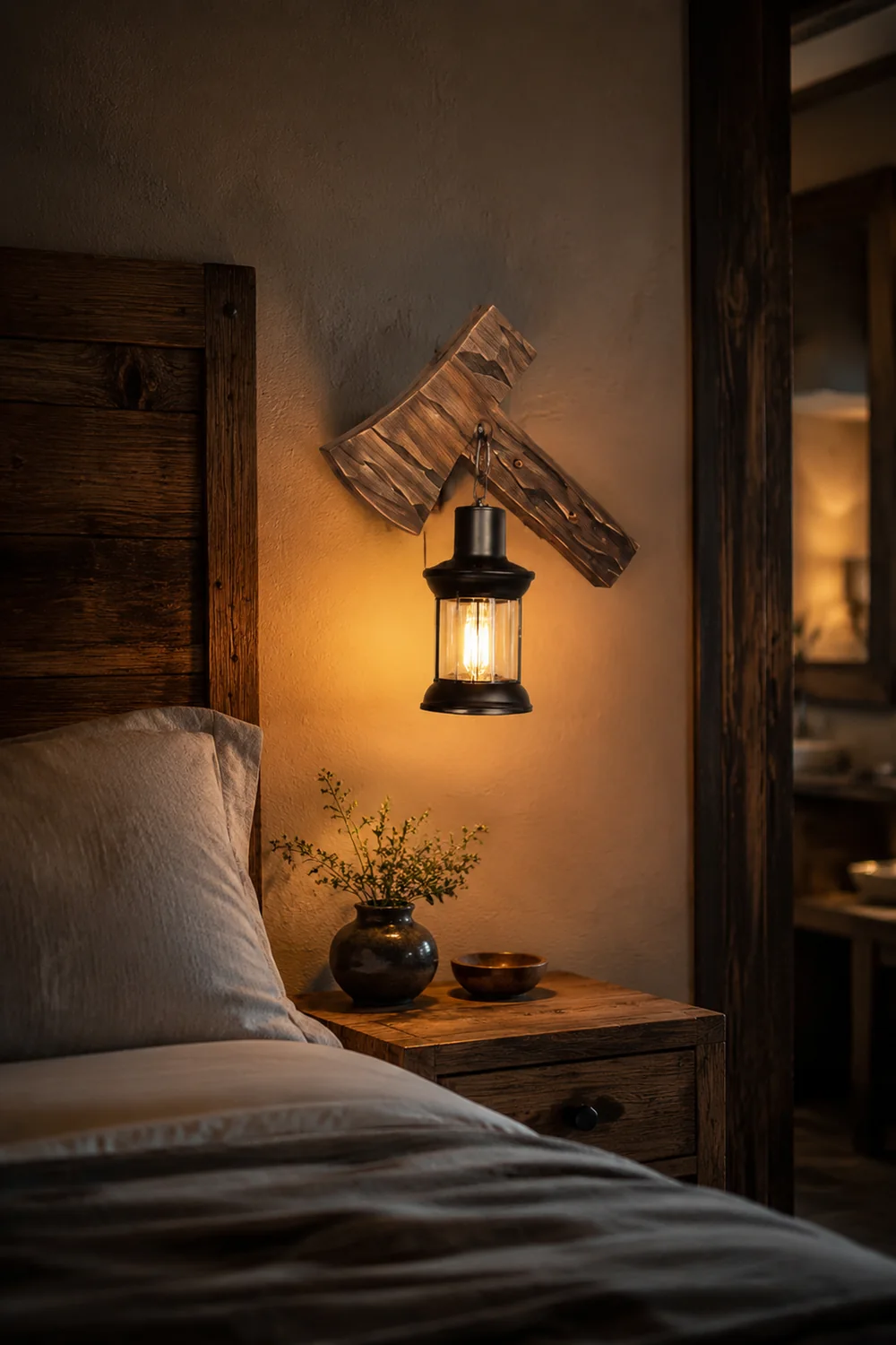 Austin Hammer Laterne Wandleuchte, Holz & Metall - Lumpaz