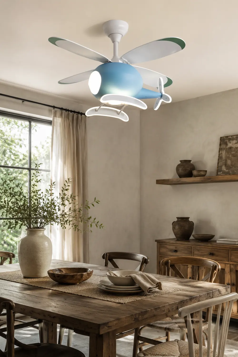 Minori 4-Blätter Blue Jet Deckenventilator, Metall & Holz, ∅90CM - Lumpaz