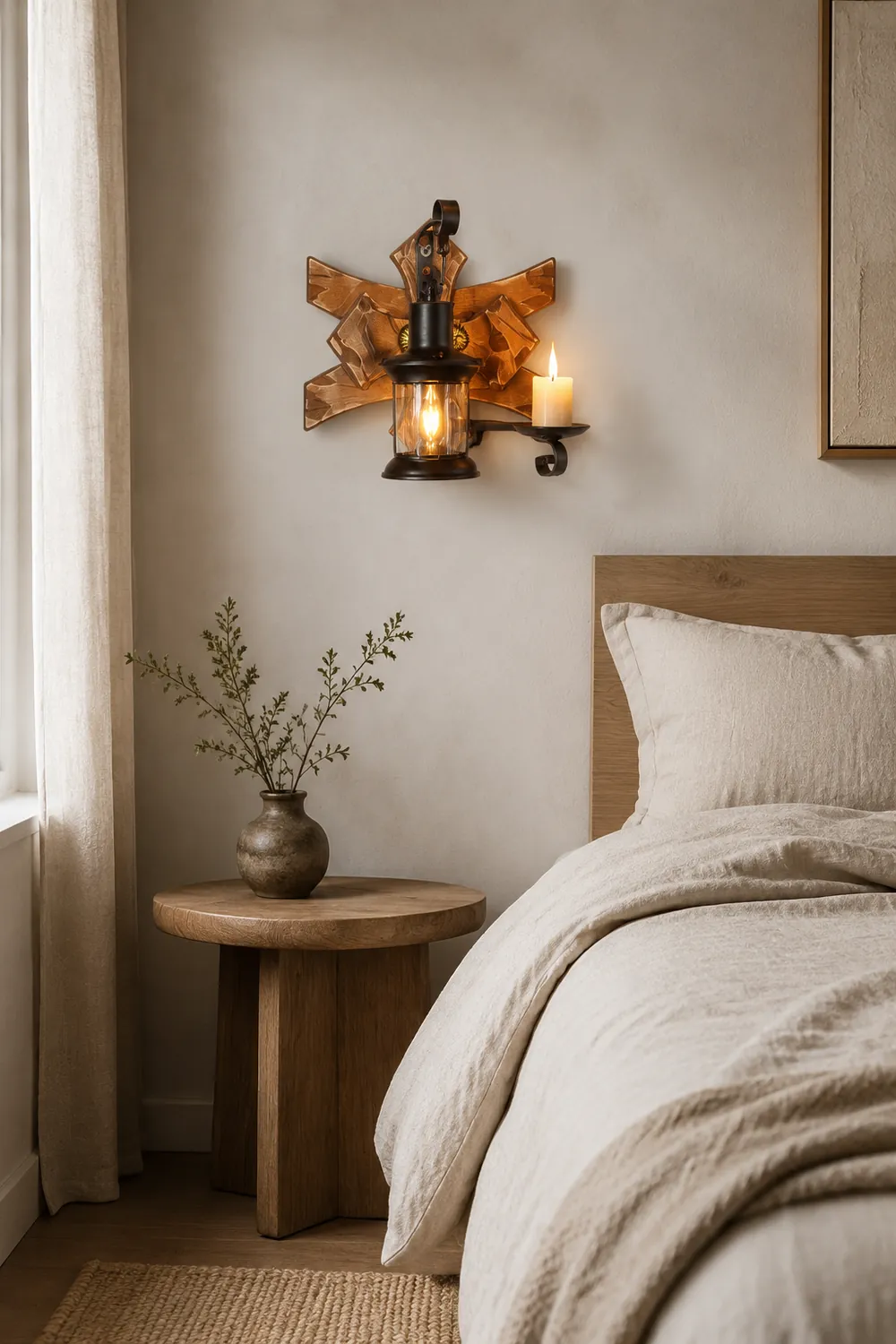 Austin Kerze & Laterne Wandleuchte, Holz & Metall - Lumpaz
