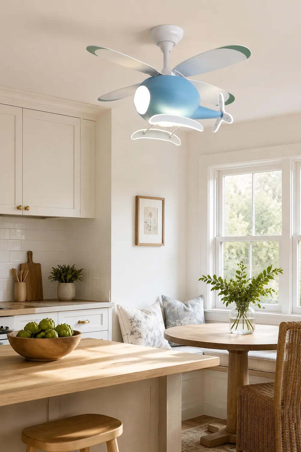 Minori 4-Blätter Blue Jet Deckenventilator, Metall & Holz, ∅90CM - Lumpaz