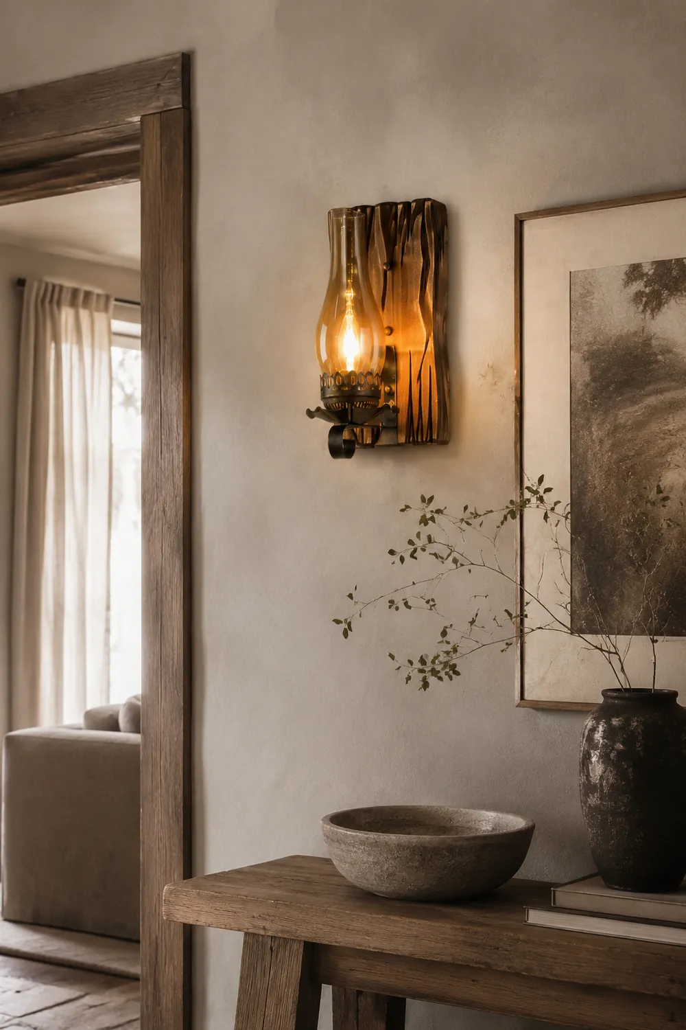 Austin Kerze Wandleuchte, Metall & Holz, 25x55cm - Lumpaz