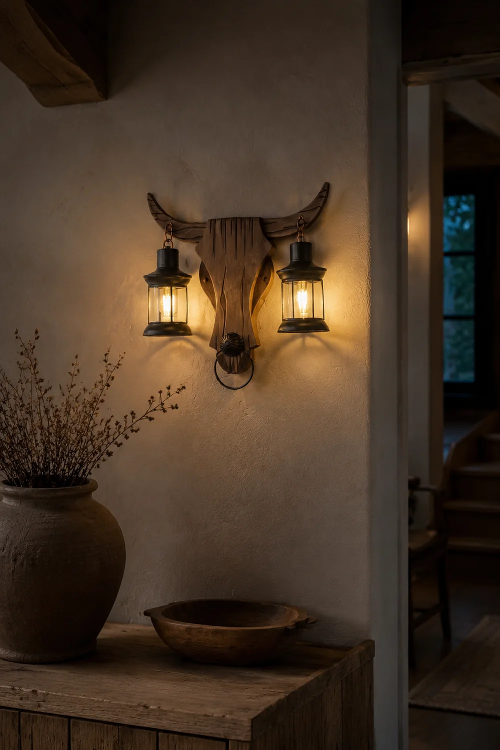 Austin Bull Laterne Wandleuchte, 2 flammig, Holz & Metall - Lumpaz
