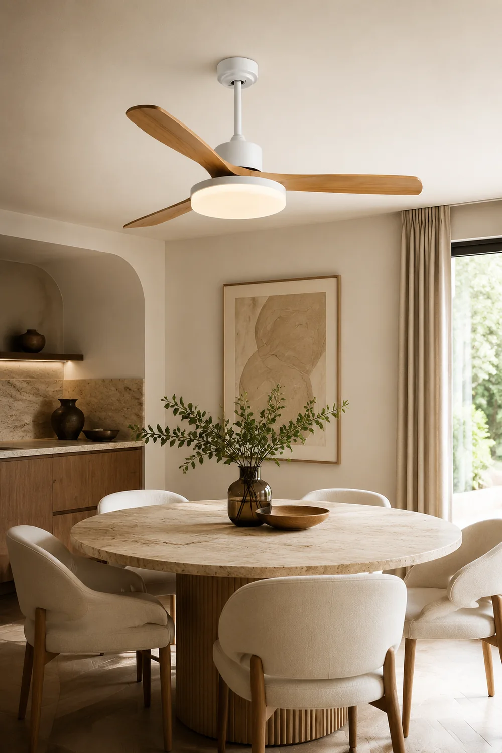 Haydn 3-Blatt Weißer Deckenventilator mit Beleuchtung, Metall & ABS, ∅132CM - Lumpaz