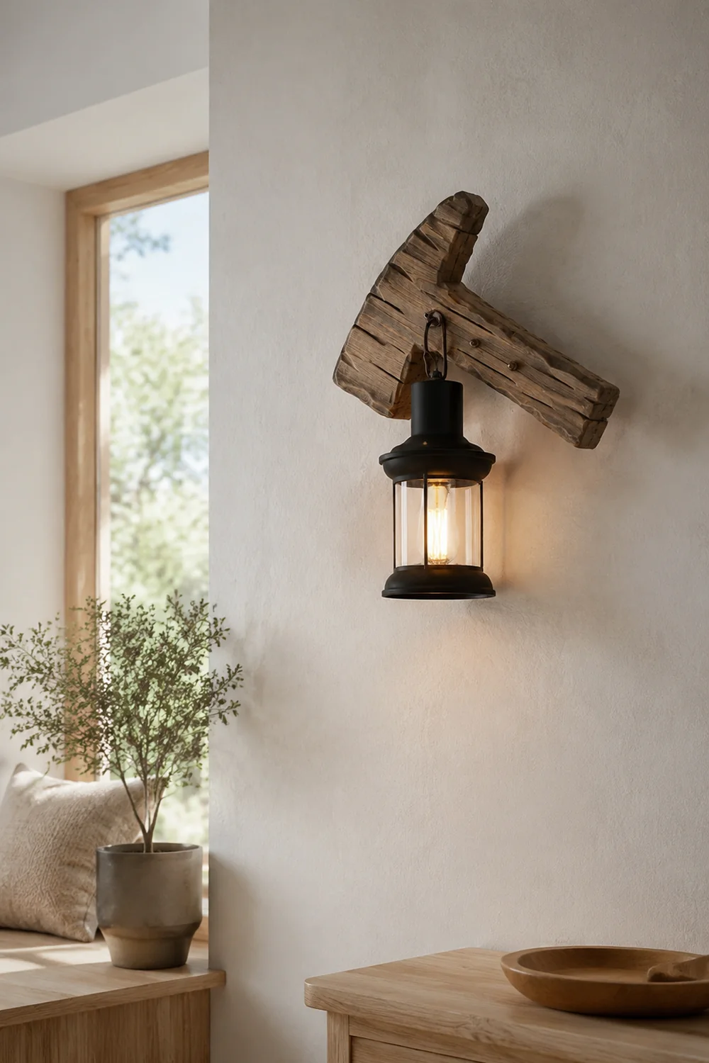 Austin Hammer Laterne Wandleuchte, Holz & Metall, 30x40cm - Lumpaz