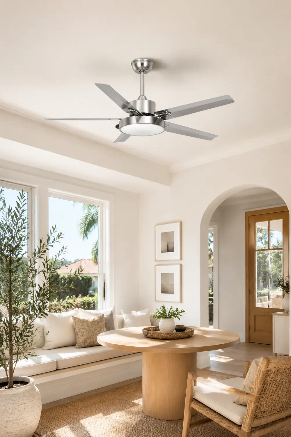 Haydn 5-Blatt Silberner Deckenventilator mit Beleuchtung, Metall & ABS, ∅132CM - Lumpaz