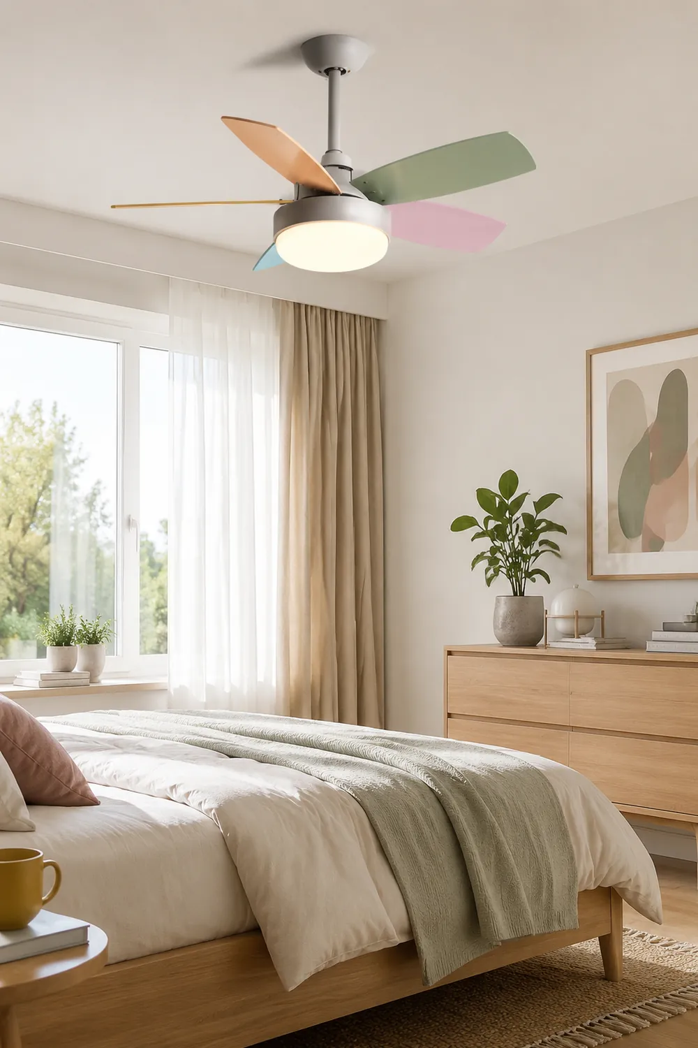 Morandi 5 Blätter Deckenventilator mit Beleuchtung, Metall & Holz, 2 Farben, ∅130CM - Lumpaz
