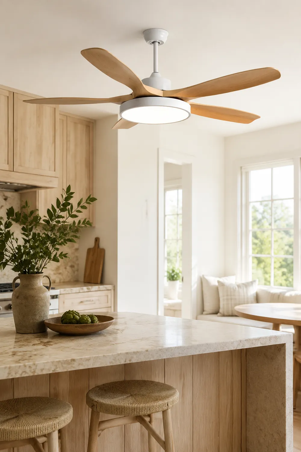 Ozawa Elementar Weiß und Schwarz 5 Blätter Deckenventilator mit Beleuchtung, Hölzern, ∅130CM - Lumpaz