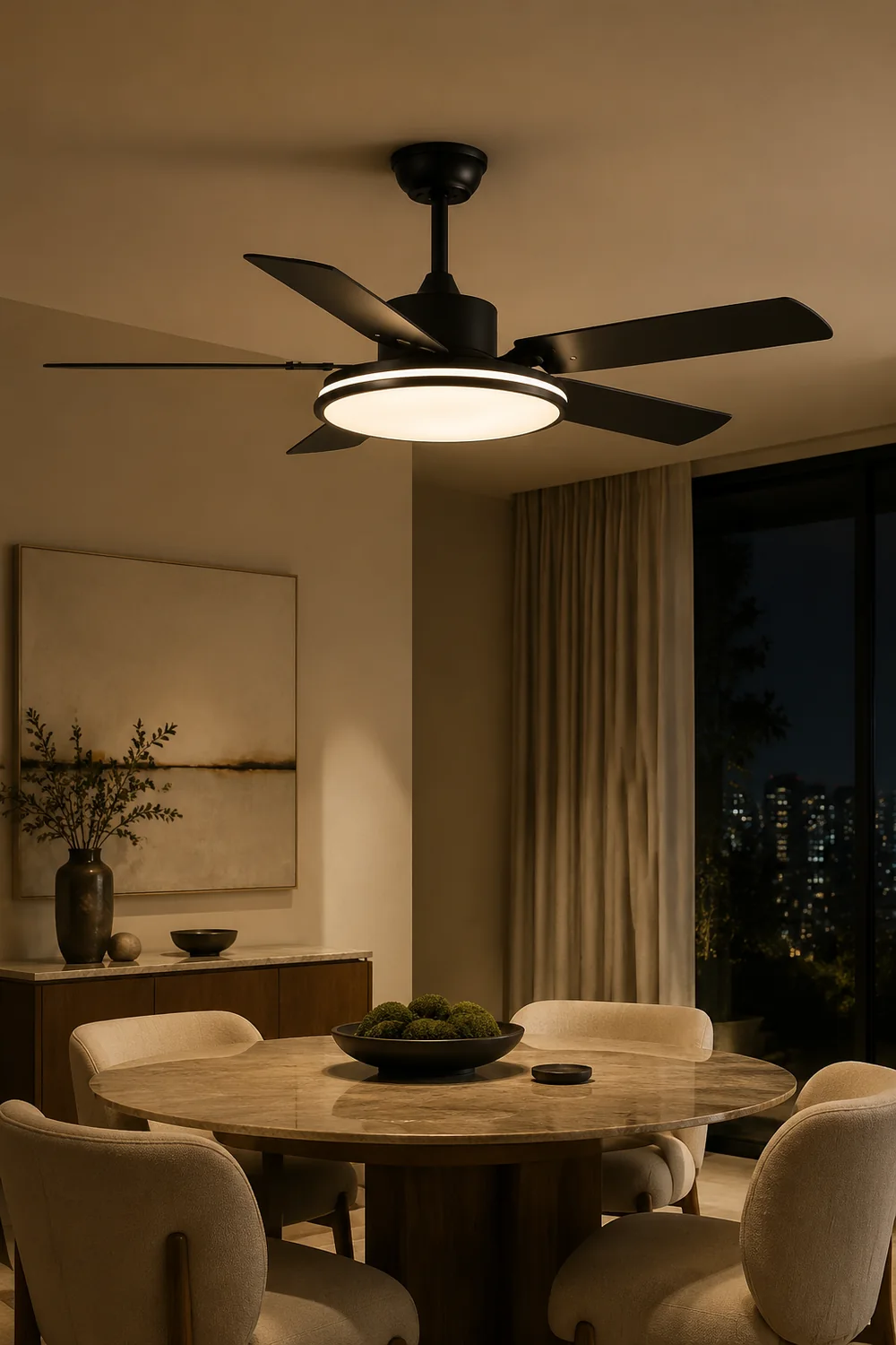 Haydn 5-Blätter Grundlegender Schwarzer Dicker Deckenventilator, Metall & ABS, ∅132CM - Lumpaz