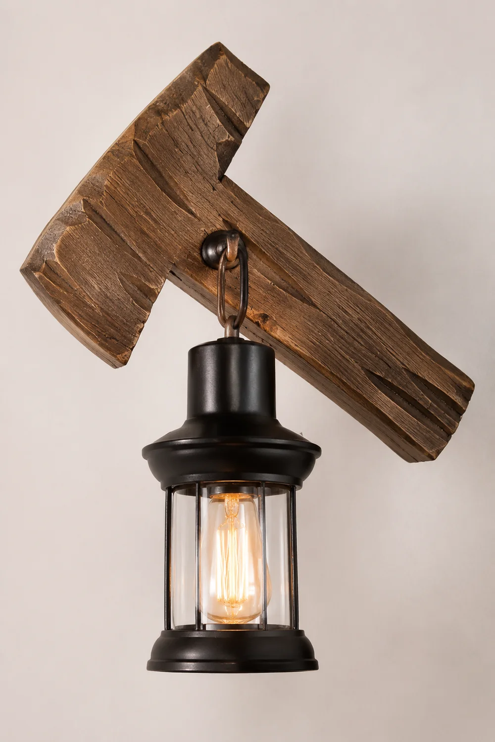 Austin Hammer Laterne Wandleuchte, Holz & Metall - Lumpaz