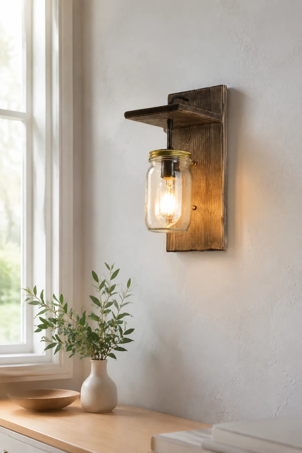 Austin Glas Wandleuchte, Metall & Holz - Lumpaz