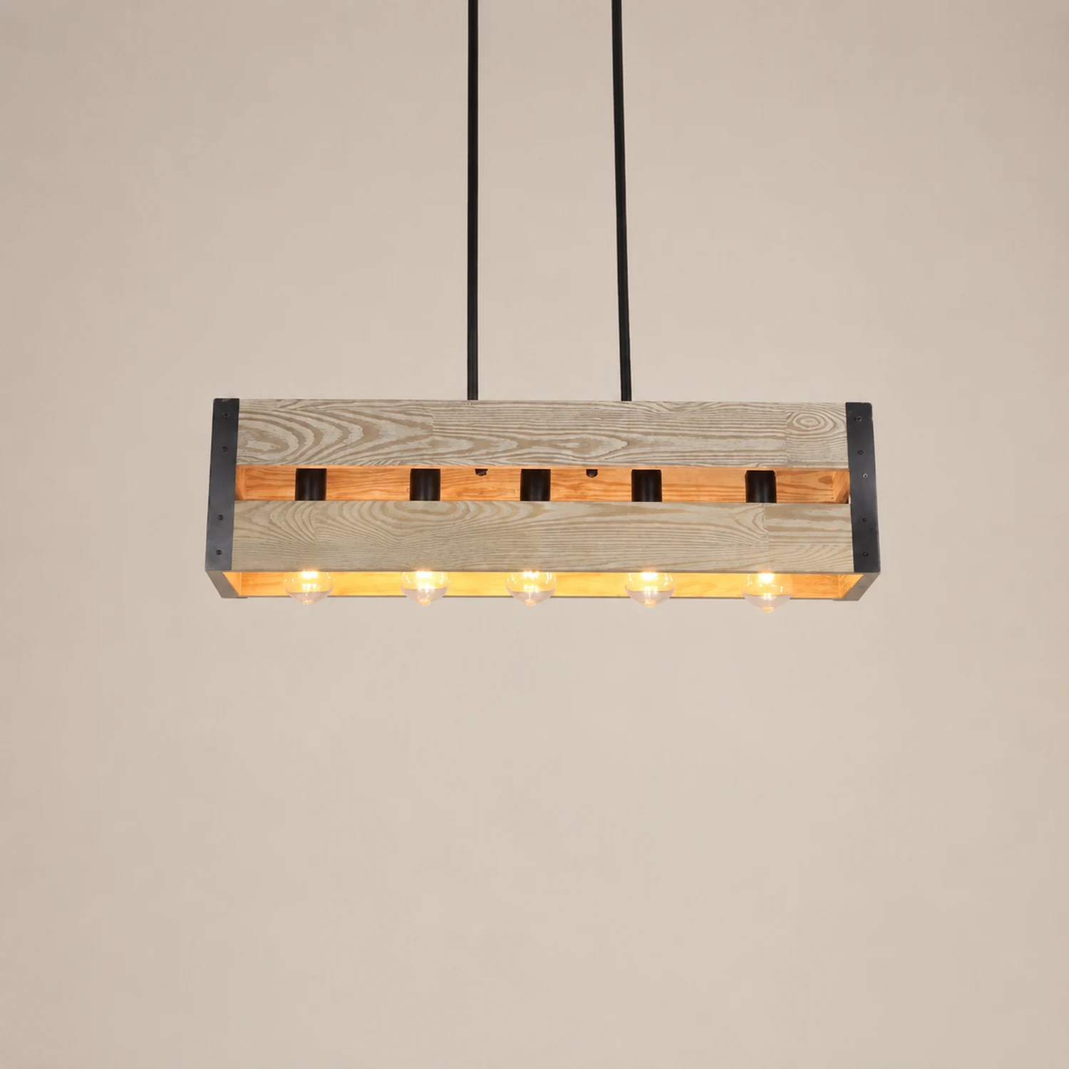 Alessio Pendelleuchte, Metall & Holz, 5-flammig, 2 Stile - Lumpaz