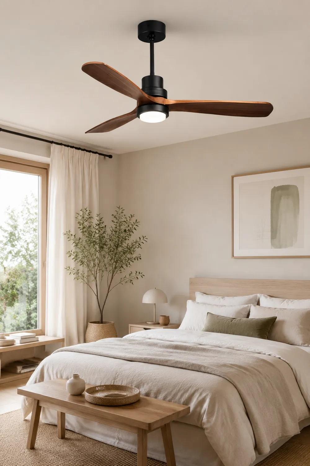 Haydn 3-Blatt-Deckenventilator mit Beleuchtung, Schwarz, Metall & Holz, ∅132CM - Lumpaz