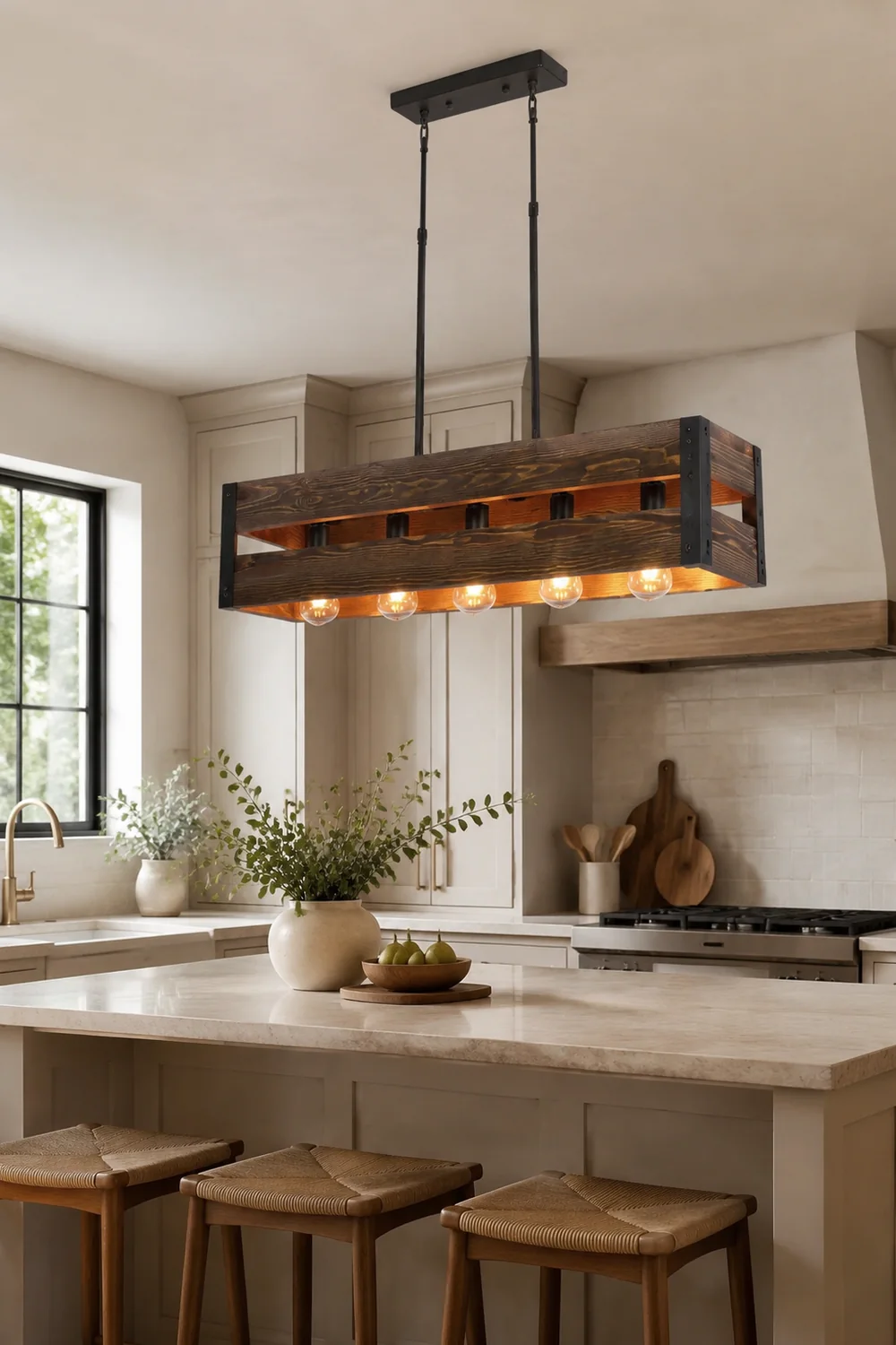 Alessio Pendelleuchte, Metall & Holz, 5-flammig, 2 Stile - Lumpaz