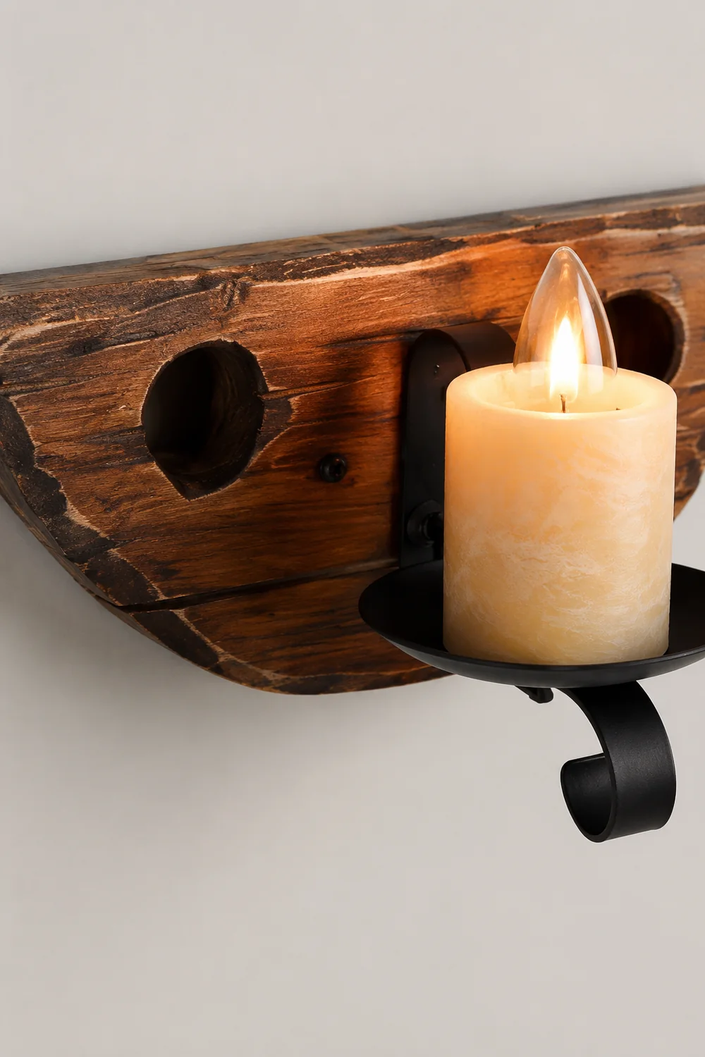 Austin Kerze Halbkreis Wandleuchte, Holz & Metall - Lumpaz