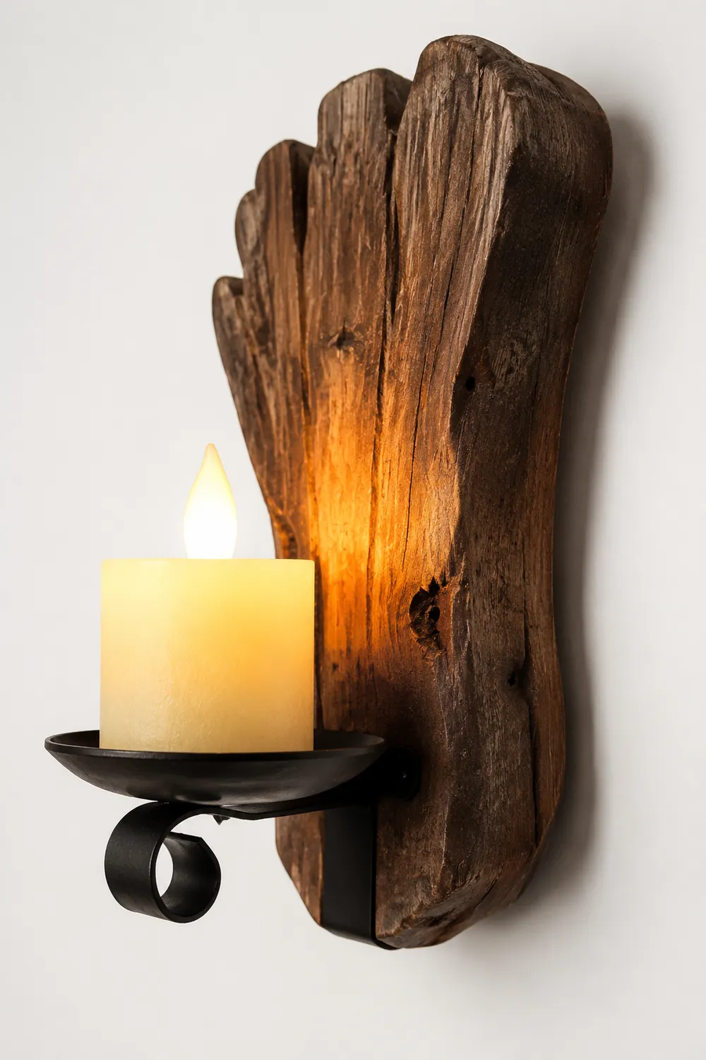 Austin Fußabdrucke Kerze Wandleuchte, Holz & Metall - Lumpaz