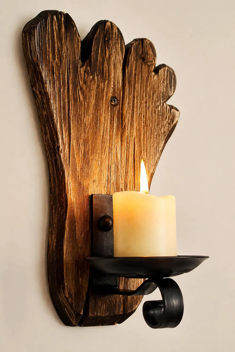 Austin Fußabdrucke Kerze Wandleuchte, Holz & Metall - Lumpaz