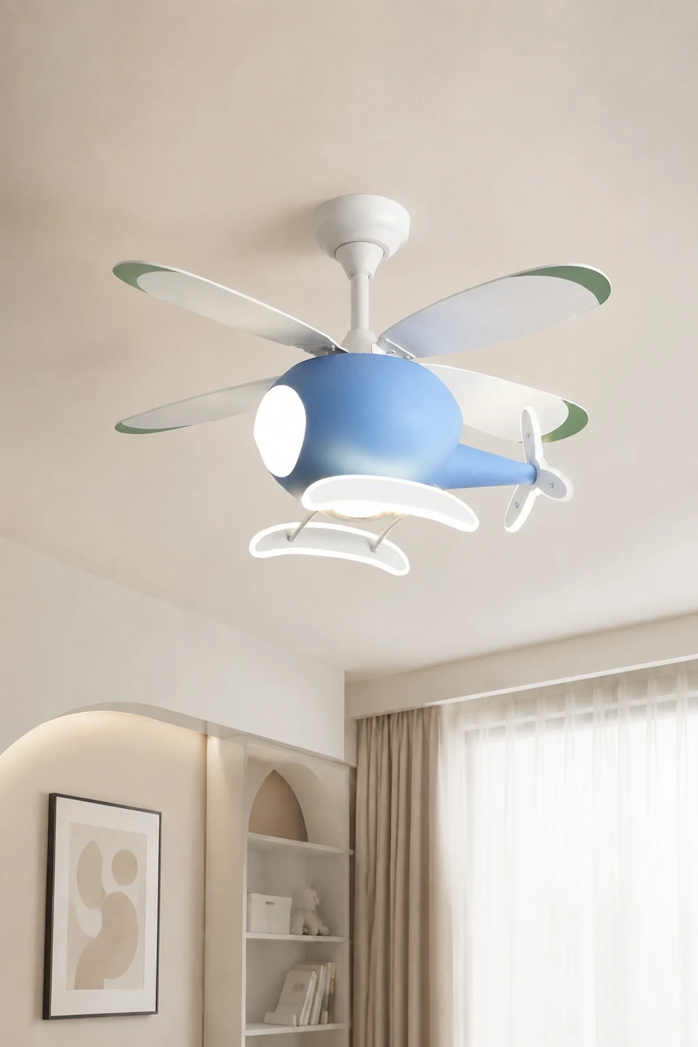 Minori 4-Blätter Blue Jet Deckenventilator, Metall & Holz, ∅90CM - Lumpaz
