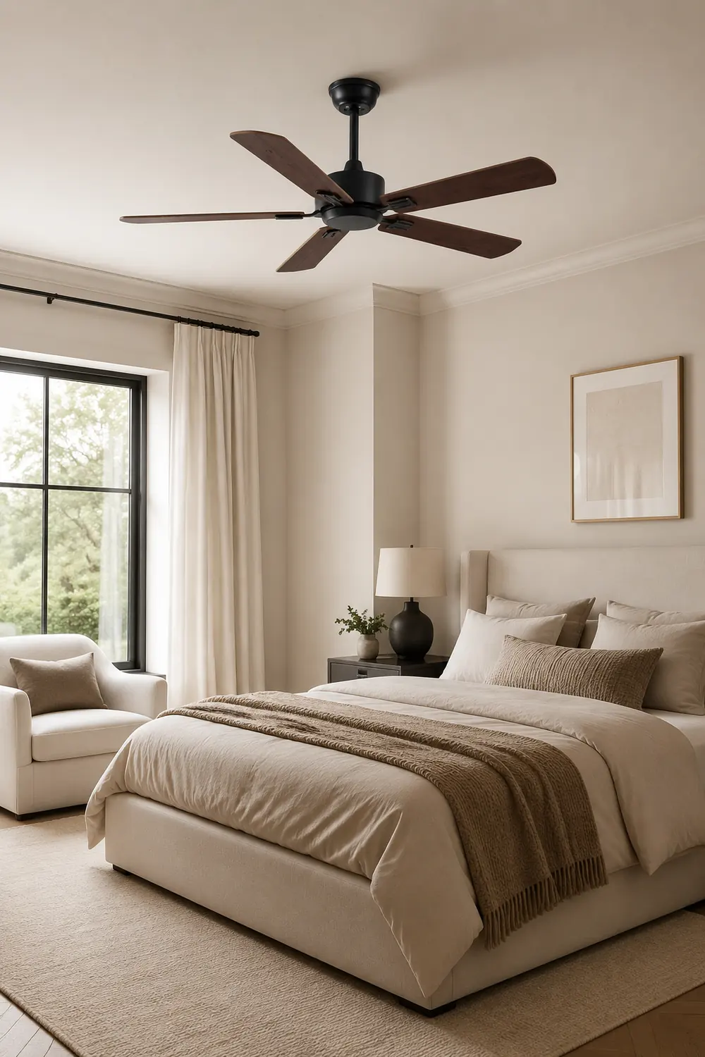 Haydn 5-Blatt Schwarzer Deckenventilator, Metall & Holz, ∅130CM - Lumpaz