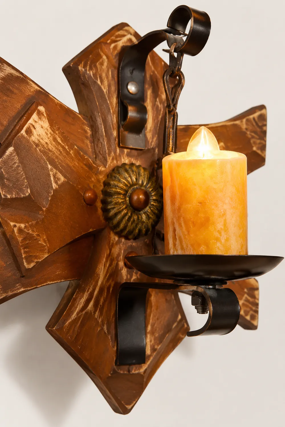 Austin Kerze & Laterne Wandleuchte, Holz & Metall - Lumpaz