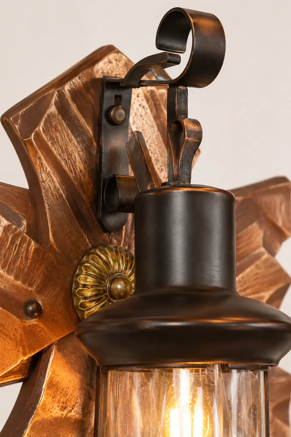 Austin Kerze & Laterne Wandleuchte, Holz & Metall - Lumpaz