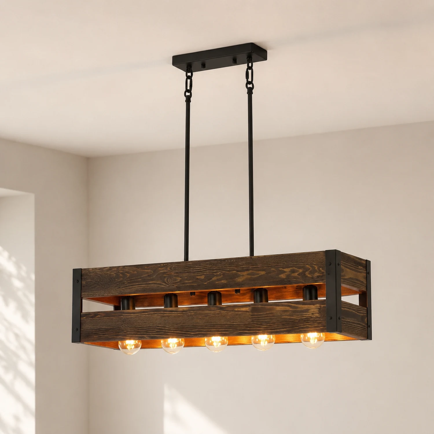 Alessio Pendelleuchte, Metall & Holz, 5-flammig, 2 Stile - Lumpaz
