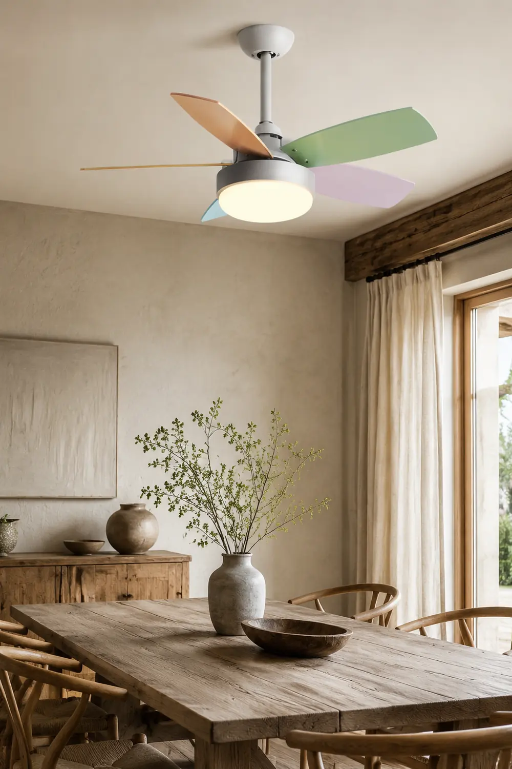 Morandi 5 Blätter Deckenventilator mit Beleuchtung, Metall & Holz, 2 Farben, ∅130CM - Lumpaz