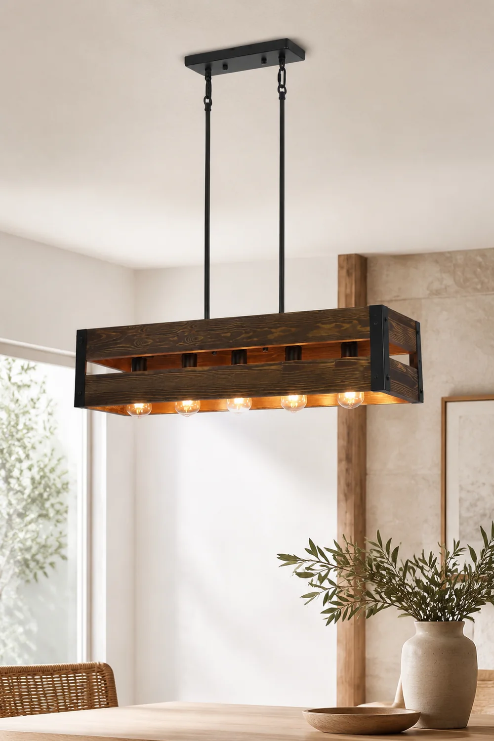 Alessio Pendelleuchte, Metall & Holz, 5-flammig, 2 Stile - Lumpaz