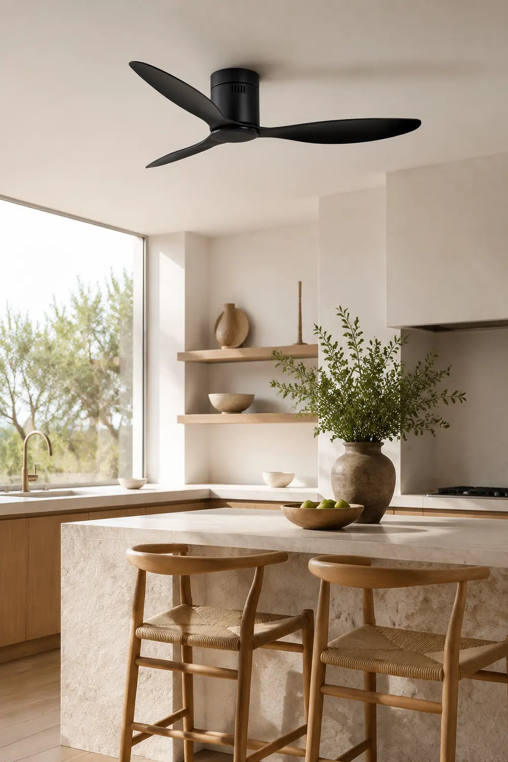Walters Minimalistischer 3-Blätter Schwarzer Deckenventilator, Metall & ABS, ∅132CM - Lumpaz