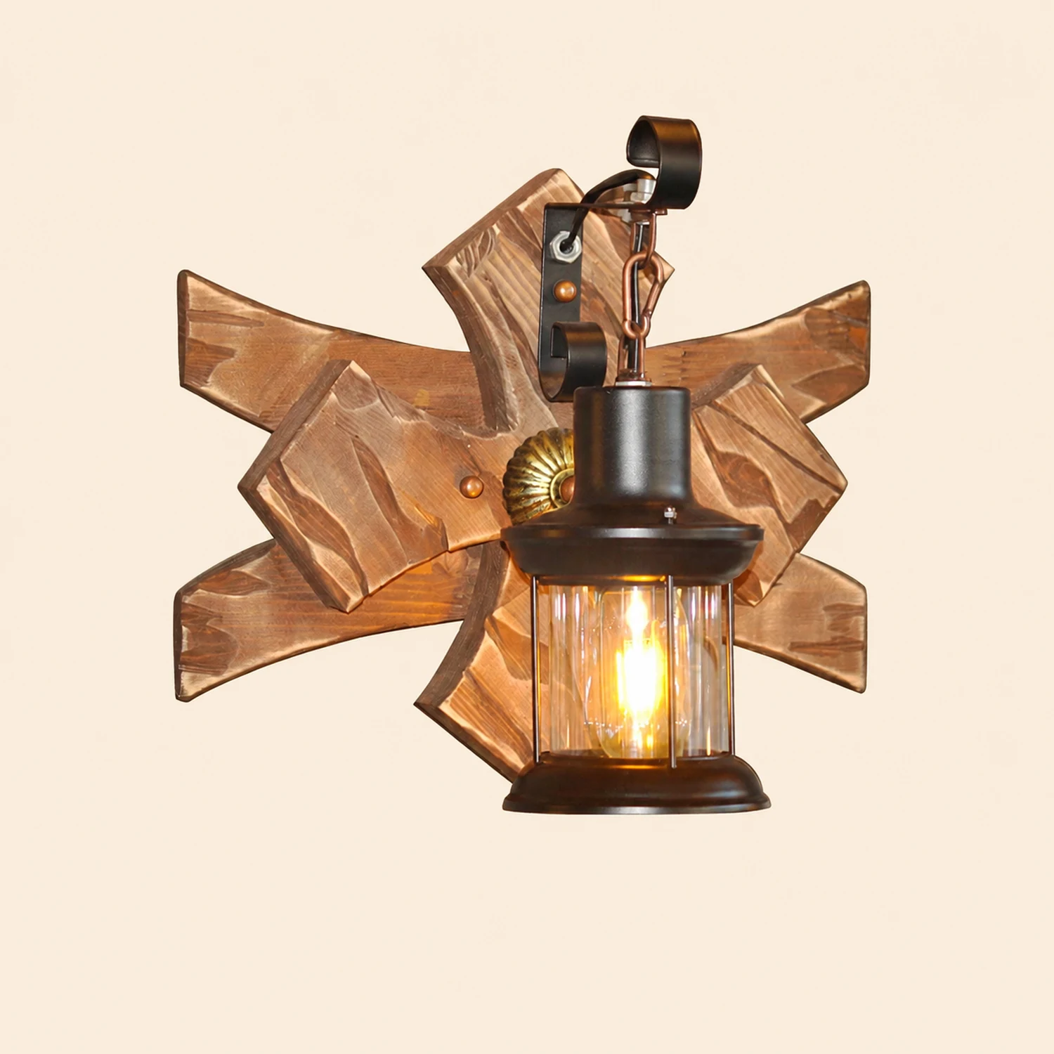 Austin Kerze & Laterne Wandleuchte, Holz & Metall - Lumpaz