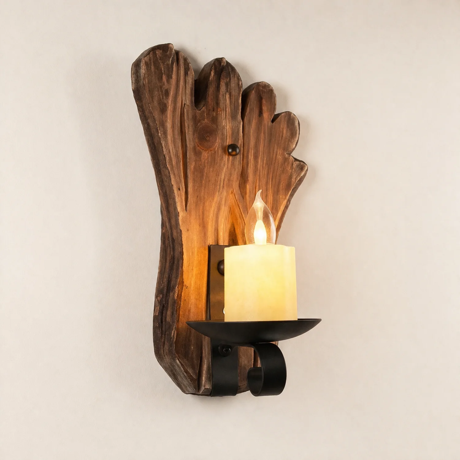 Austin Fußabdrucke Kerze Wandleuchte, Holz & Metall - Lumpaz