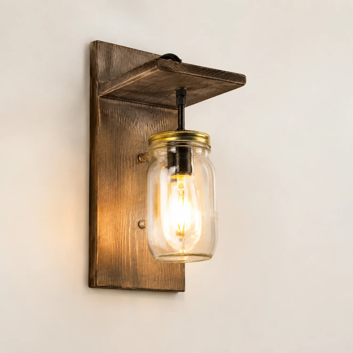 Austin Glas Wandleuchte, Metall & Holz - Lumpaz