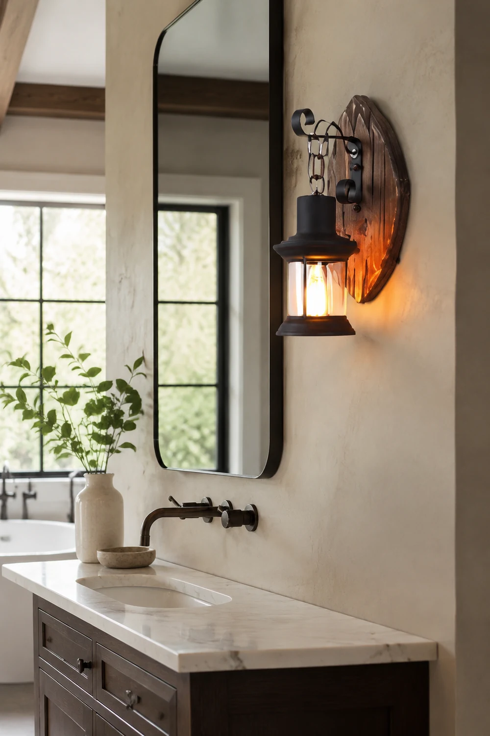 Austin Blatt Laterne Wandleuchte, Holz & Metall - Lumpaz